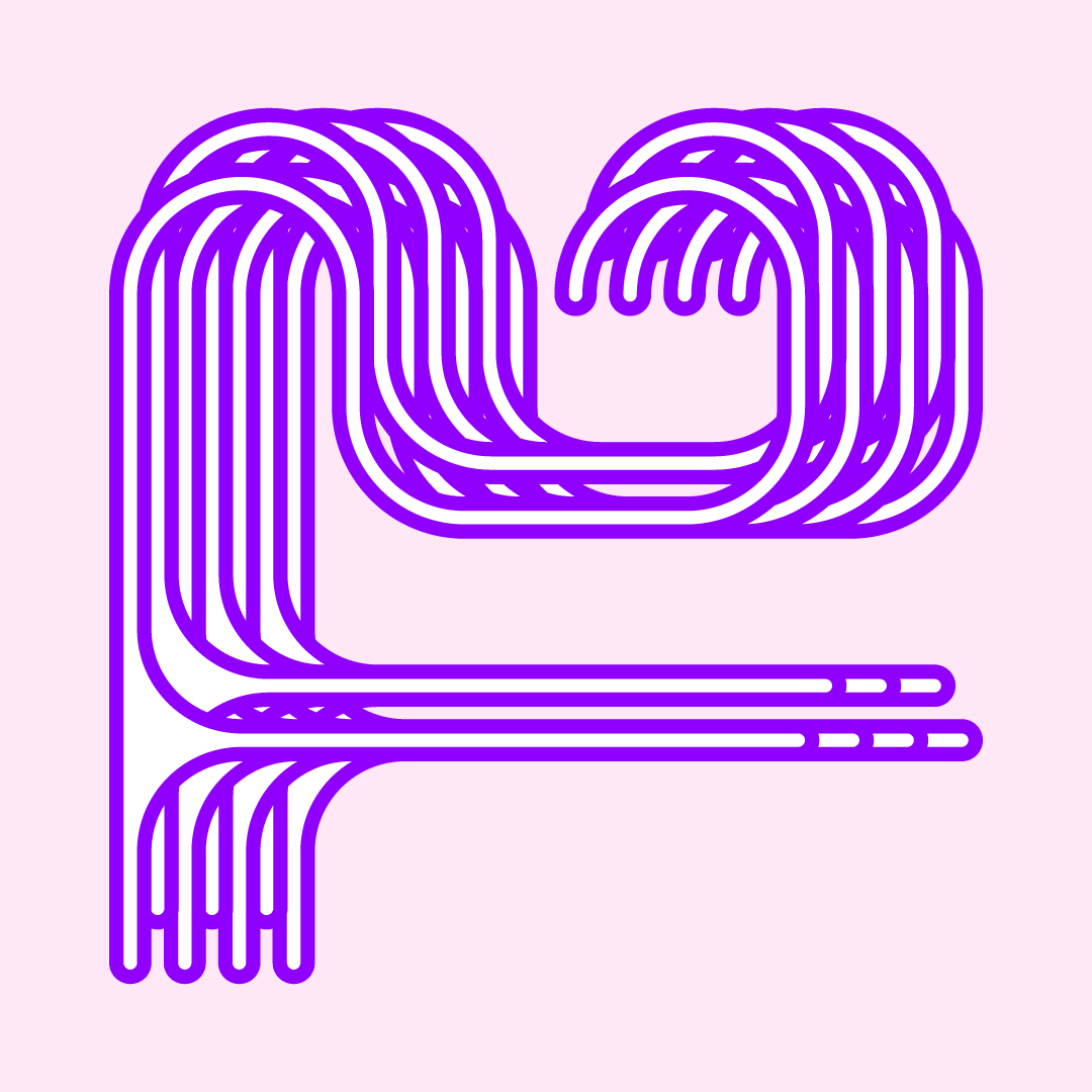 Motif abstrait de lignes violettes incurvées parallèles sur fond rose clair.