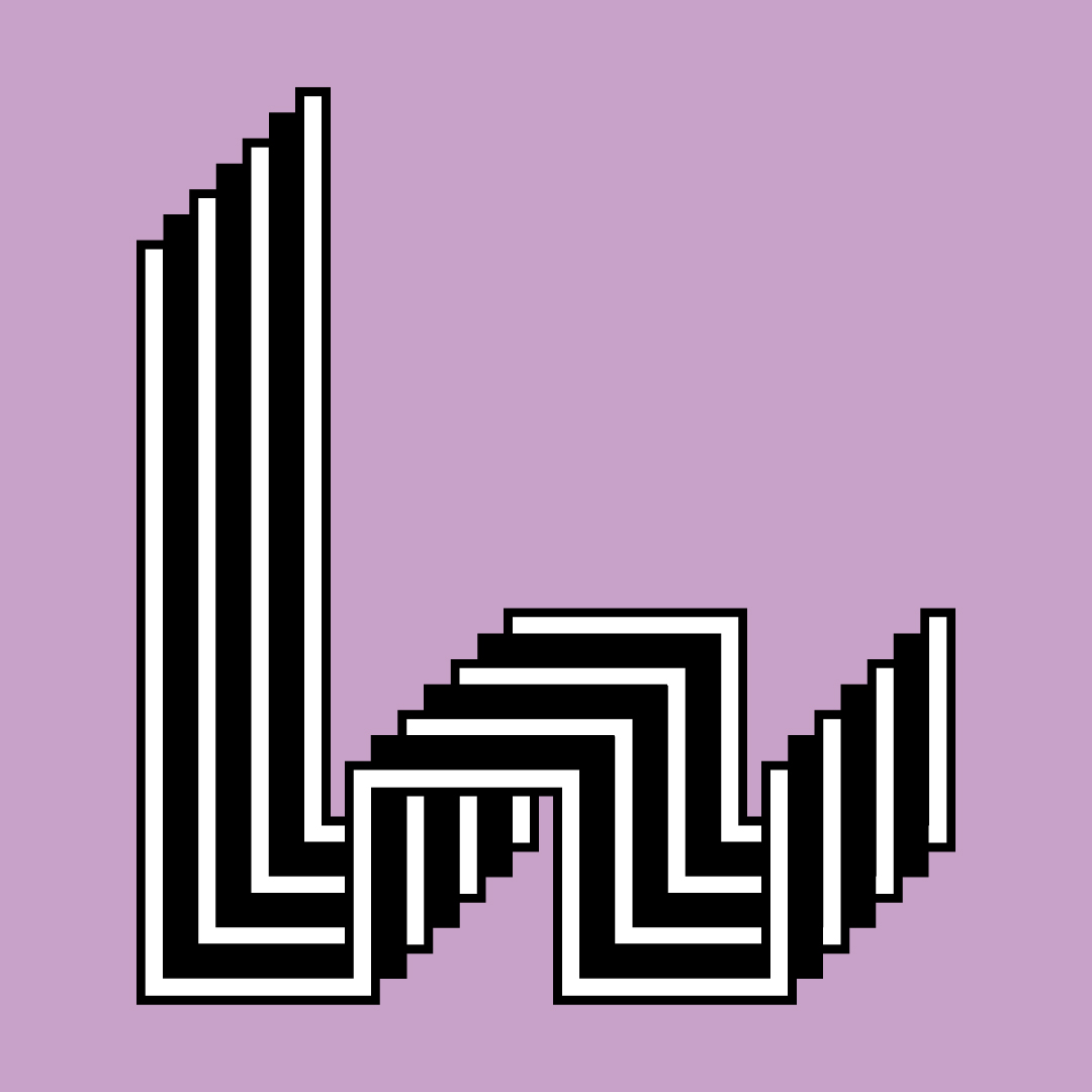 Formes en escalier noires et blanches en angle droit sur fond violet clair.