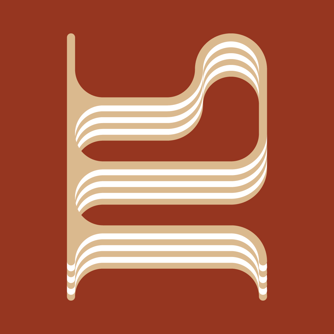 Illustration abstraite de lignes blanches et beige ondulées sur fond marron rougeâtre.